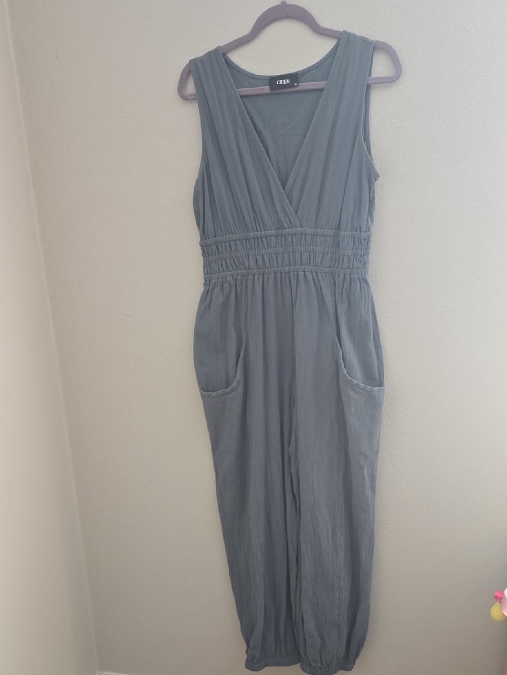 Cider Slate Gray Sleeveless V-Neck Jumpsuit